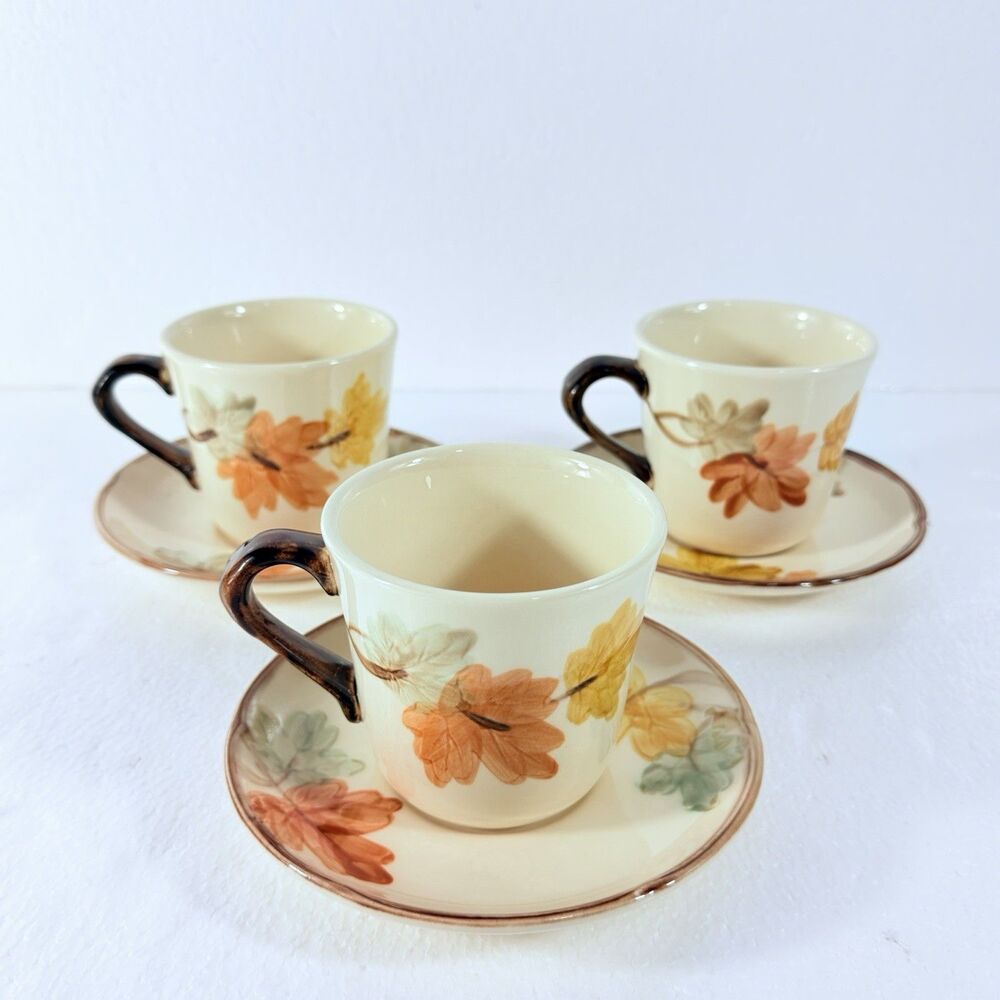Vtg SET of 3 Franciscan October Autumn Leaves Fall Tea Coffee Cups Saucers USA